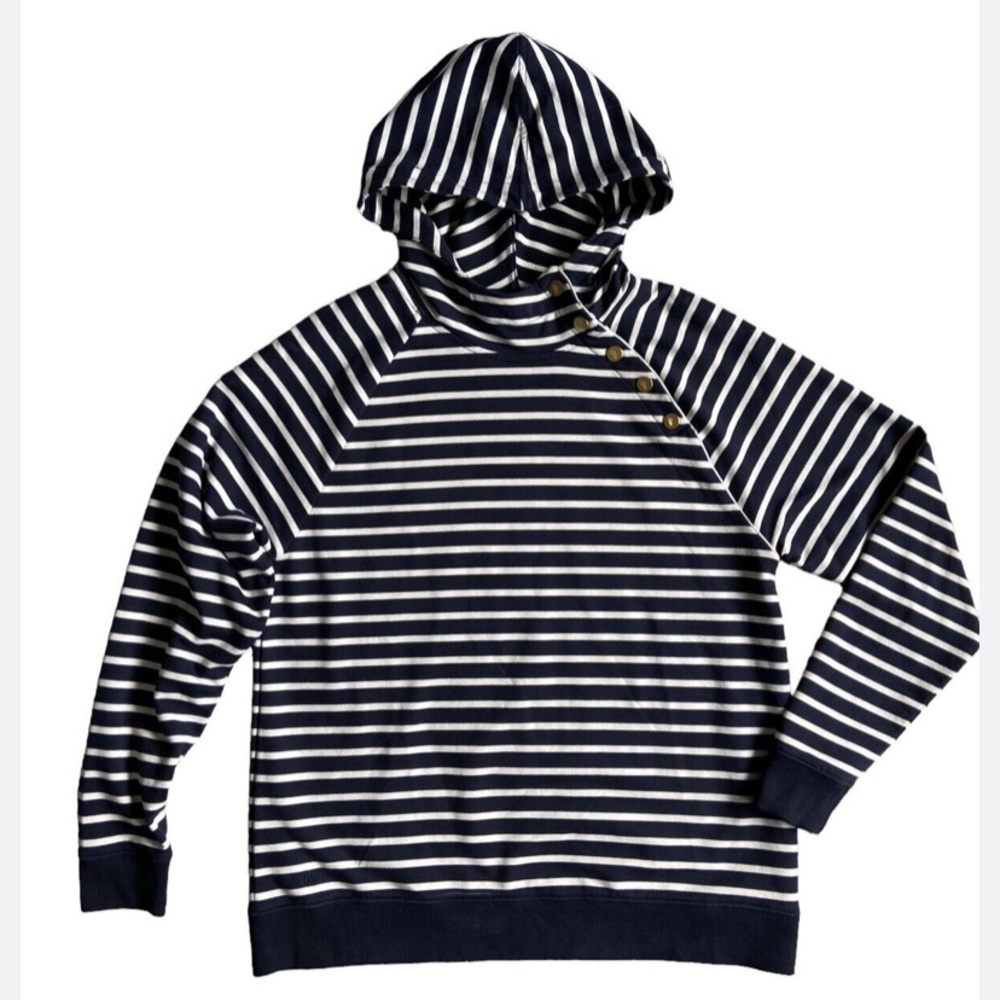 NWT Lauren Ralph Lauren sweatshirts hoodie striped side buttons women navy siz L